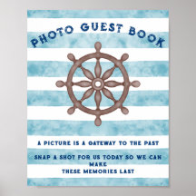 Blue Nautic Sailor Baby Shower Guest Book Sign