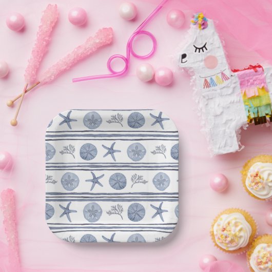 Blue Nautic Square Party Teller (Party)