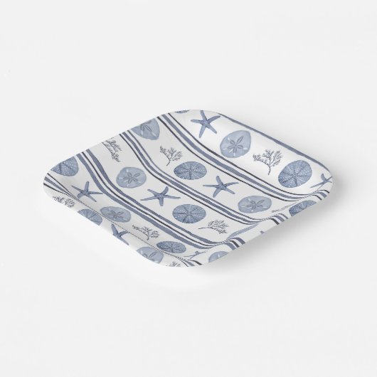 Blue Nautic Square Party Teller (Gewinkelt)