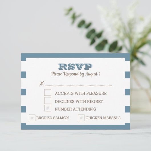 Blue Nautic Stripe RSVP Card (Stehend Vorderseite)
