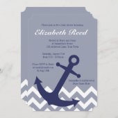 Blue Nautical Anchor auf Zickzack Ocean Baby Dusch Einladung (Vorne/Hinten)