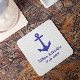 Blue Nautical Anchor Beach Hochzeit in Urlaubsort Rechteckiger Pappuntersetzer