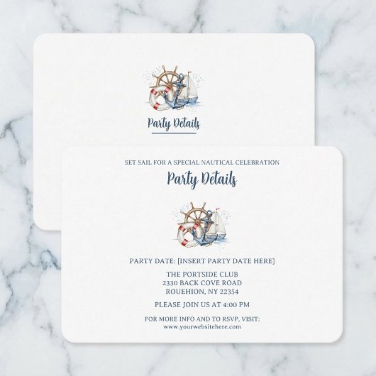 Blue Nautical Anchor Birthday Details QR Code RSVP Karte