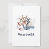 Blue Nautical Anchor Birthday Invite Einladung (Rückseite)