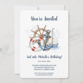 Blue Nautical Anchor Birthday Invite Einladung (Vorderseite)
