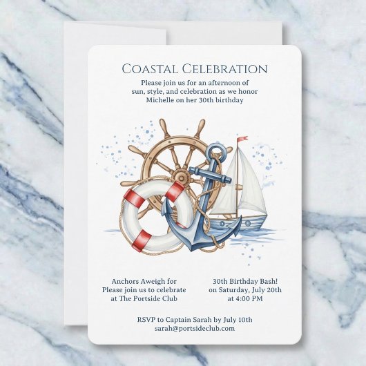 Blue Nautical Anchor Birthday Invite Einladung