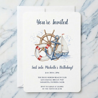Blue Nautical Anchor Birthday Invite Einladung