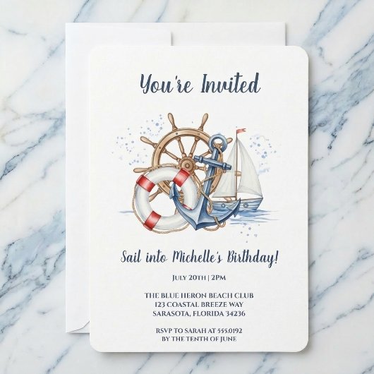 Blue Nautical Anchor Birthday Invite Einladung
