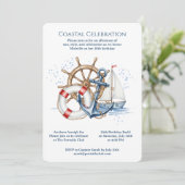 Blue Nautical Anchor Birthday Invite Einladung (Stehend Vorderseite)