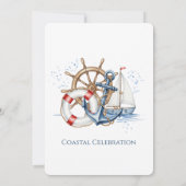 Blue Nautical Anchor Birthday Invite Einladung (Rückseite)