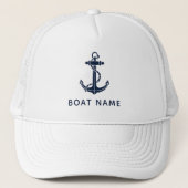 Blue Nautical Anchor Bootsname Summer Cruise Truckerkappe (Vorderseite)