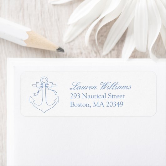 Blue Nautical Anchor Bow Elegant Return Address (Insitu)