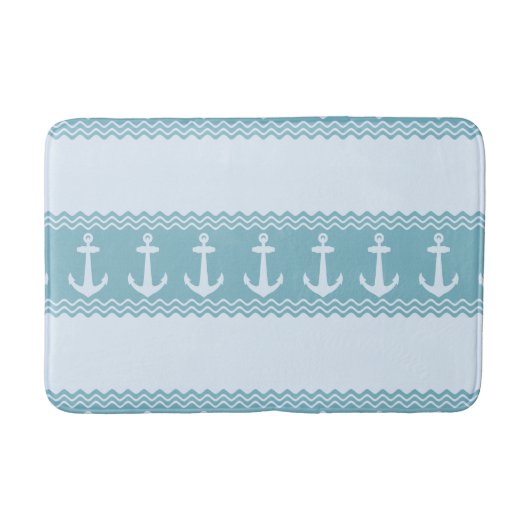 Blue Nautical Anchor Coastal Stripes Badematte (Vorderseite)