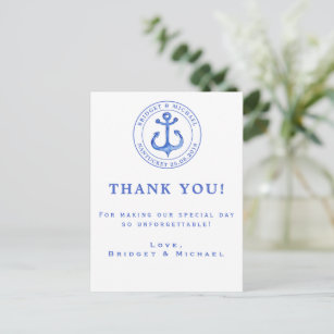 Blue Nautical Anchor   Hochzeitsdanken Postkarte