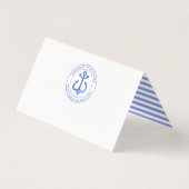 Blue Nautical Anchor | Hochzeitstisch / Platzkarte Visitenkarten (Rückseite)