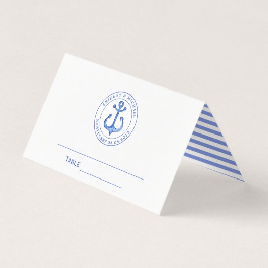 Blue Nautical Anchor | Hochzeitstisch / Platzkarte Visitenkarten (Vorderseite)