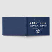 Blue Nautical Anchor Modern Beach Wedding Gästebuch (Voll)