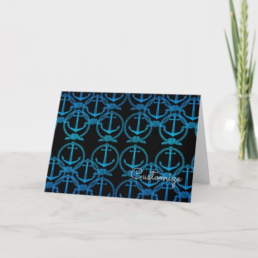 Blue Nautical Anchor Motif Karte (Vorderseite)