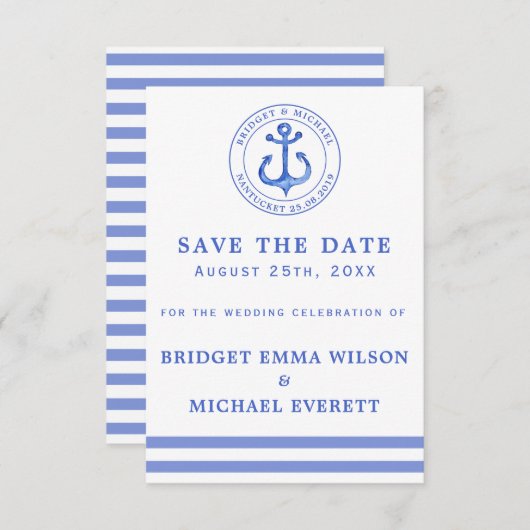Blue Nautical Anchor | Save the Date Hochzeit (Vorne/Hinten)