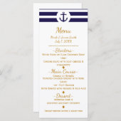 Blue Nautical Anchor & Stripes Wedding Menu Menükarte (Vorne/Hinten)
