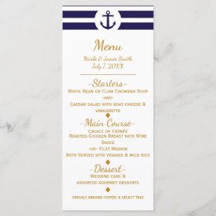 Blue Nautical Anchor & Stripes Wedding Menu Menükarte