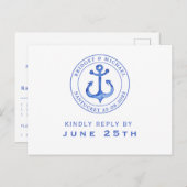 Blue Nautical Anchor | UAWG Hochzeit Einladungspostkarte (Vorne/Hinten)