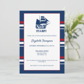 Blue Nautical Baby Shower Ahoy Es ist ein Junge Sc Einladung (Stehend Vorderseite)
