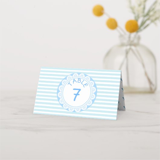 Blue Nautical Beachy Wedding Tischnummer Cards Platzkarte (Vorderseite)