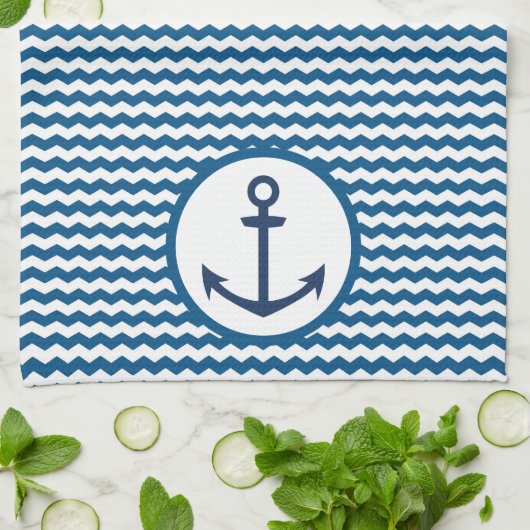 Blue Nautical Boating Anchor Kitchen Towel Geschirrtuch (Gefaltet)
