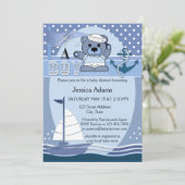Blue Nautical Boy Baby Dusche Einladung (Stehend Vorderseite)