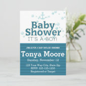 Blue Nautical Bubble Baby Dusche Einladung (Stehend Vorderseite)