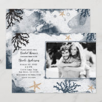 Blue Nautical Coral Watercolor Brautparty Foto