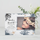 Blue Nautical Coral Watercolor Sweet 16 Foto Einladung (Stehend Vorderseite)