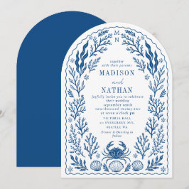 Blue Nautical Crab Shell Ocean Beach Wedding Arch Einladung