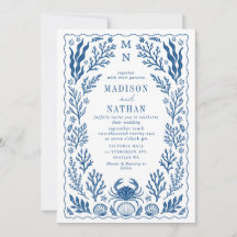 Blue Nautical Crab Shell Ocean Beach Wedding