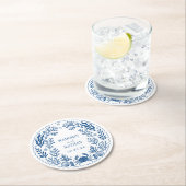 Blue Nautical Crab Shell Ocean Beach Wedding Runder Pappuntersetzer (Vor Ort)