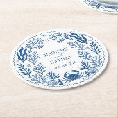 Blue Nautical Crab Shell Ocean Beach Wedding Runder Pappuntersetzer (Angewinkelt)