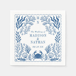 Blue Nautical Crab Shell Ocean Beach Wedding Serviette