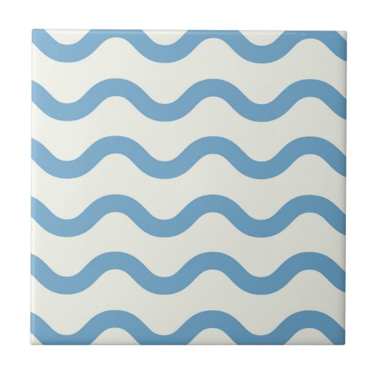 Blue Nautical Groovy Wavy Stripe Moderner Minimali Fliese (Vorderseite)