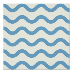 Blue Nautical Groovy Wavy Stripe Moderner Minimali Poster