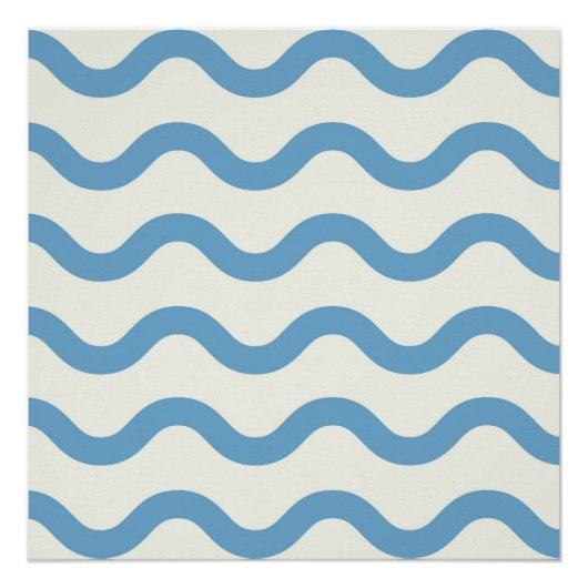 Blue Nautical Groovy Wavy Stripe Moderner Minimali Poster (Vorderseite)