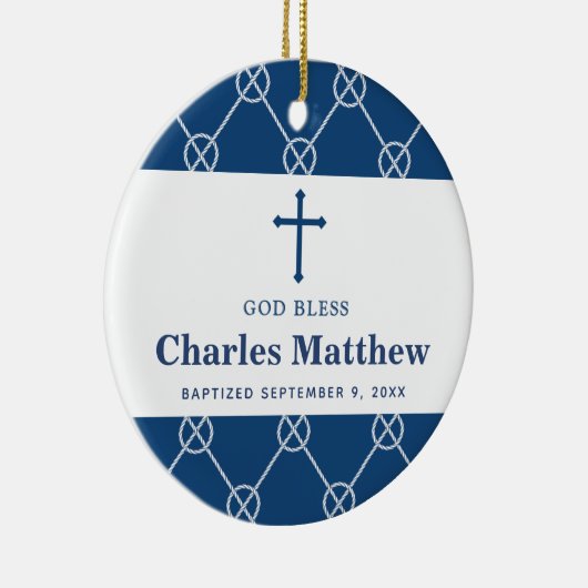 Blue Nautical Knot Classic Beach Boy Taufe Keramik Ornament (Rechts)