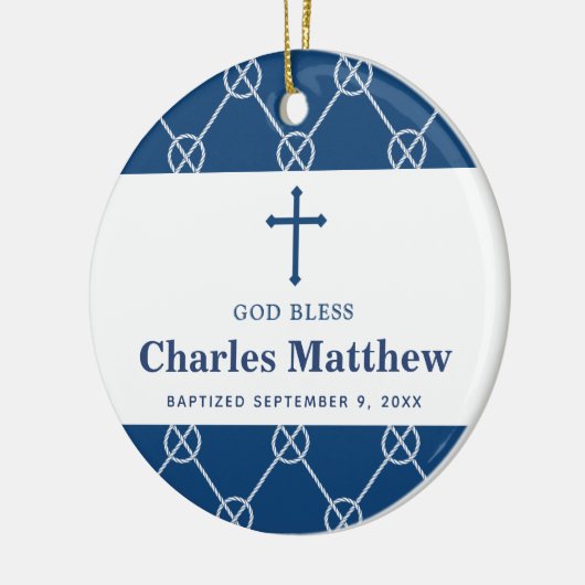 Blue Nautical Knot Classic Beach Boy Taufe Keramik Ornament (Links)