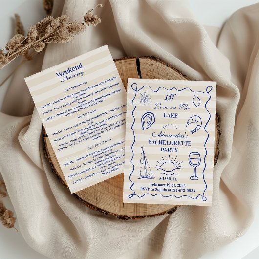 Blue Nautical Lake Bachelorette Party Itinerary Einladung