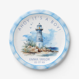 Blue Nautical Lighthouse Baby Dusche Paper Teller