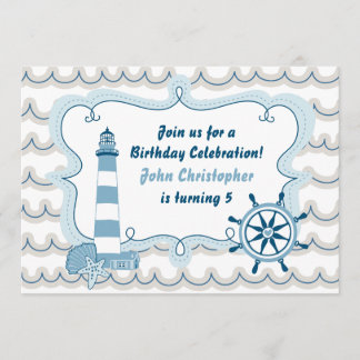 Blue Nautical Lighthouse Boys Geburtstagseinladung Einladung