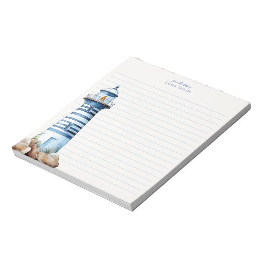 Blue Nautical Lighthouse Küste Personalisiert Notizblock (Rotiert)