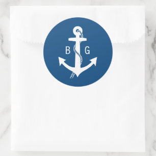 Blue Nautical Monogram Wedding Anchor Stickers