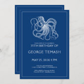 Blue nautical octopus Geburtstagsparty Einladung (Vorne/Hinten)