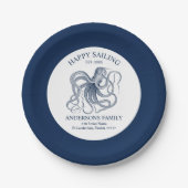 Blue nautical octopus illustration pappteller (Vorderseite)